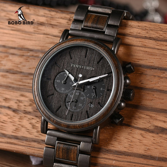 Luxury Wooden Chronograph Watch in Wooden Gift Box